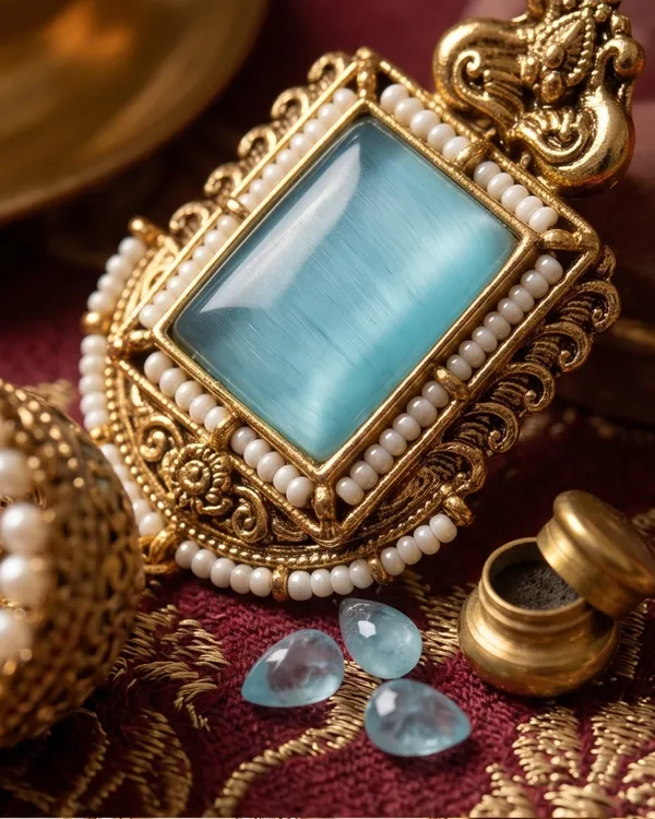 Vertical_Rectangle_Sky_Blue_Stone_Antique_Golden_Jhumka
