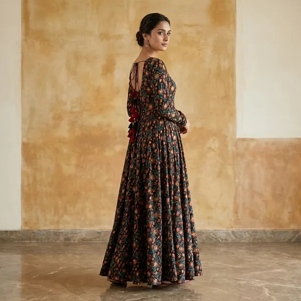 Black_Rayon_And_Cotton_Printed_Gown