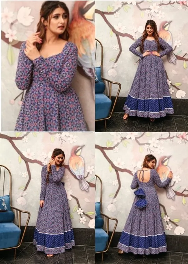 Dark_Blue_Rayon_And_Cotton_Printed_Gown_For_Women