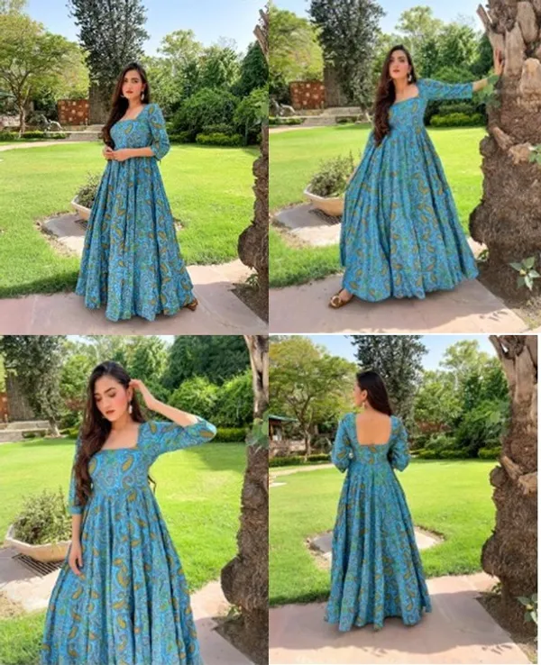 Sky_Blue_Rayon_And_Cotton_Printed_Gown_For_Women