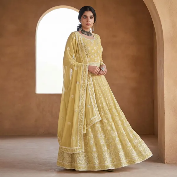 Yellow_Chiffon_And_Georgette_Embroidered_Long_Gown_For_Women