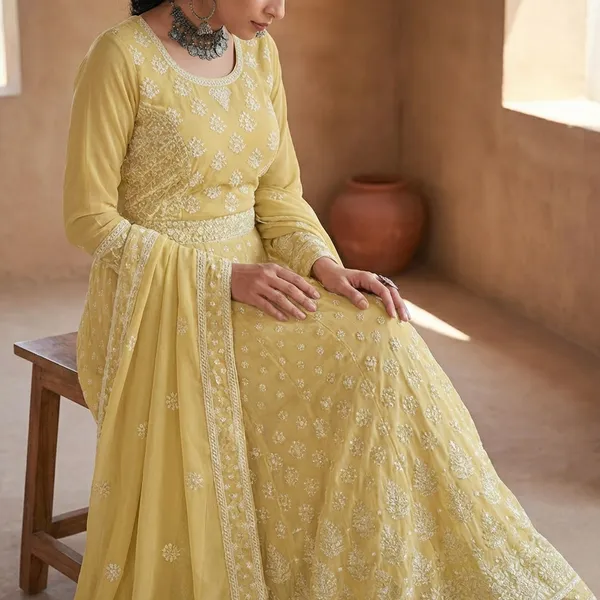 Yellow_Chiffon_And_Georgette_Embroidered_Long_Gown_For_Women