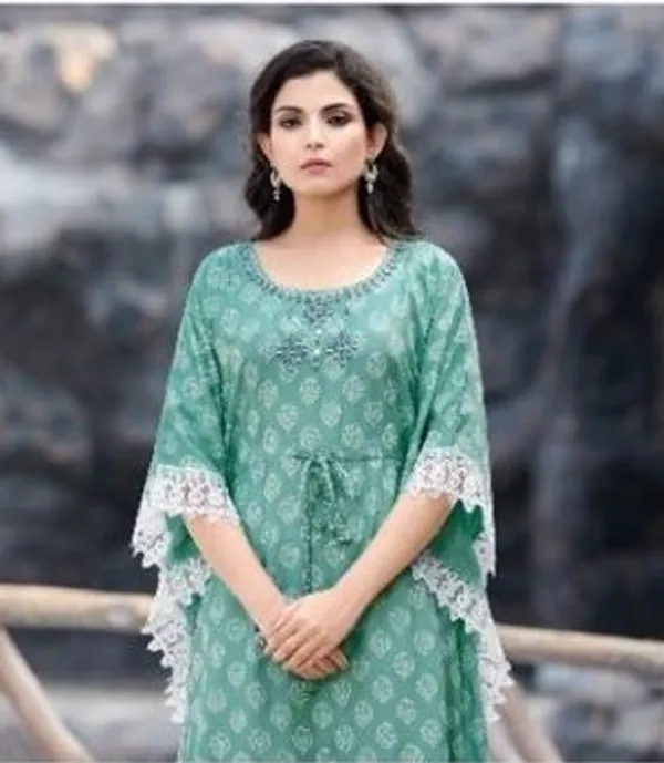 Printed_Cotton_With_Lace_Border_Kaftan_Sea_Green