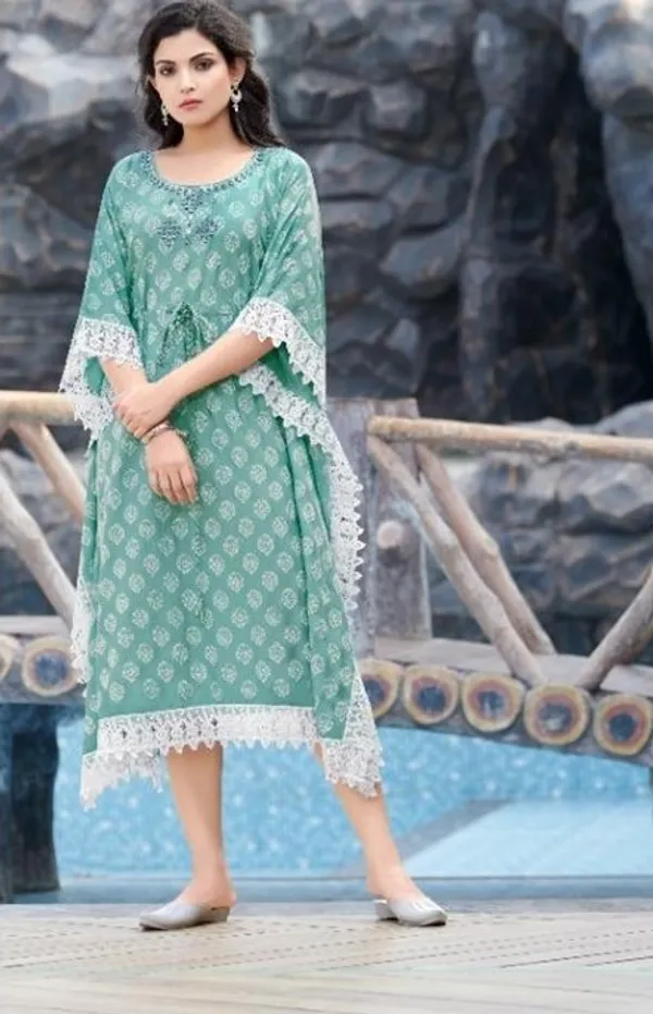 Printed_Cotton_With_Lace_Border_Kaftan_Sea_Green