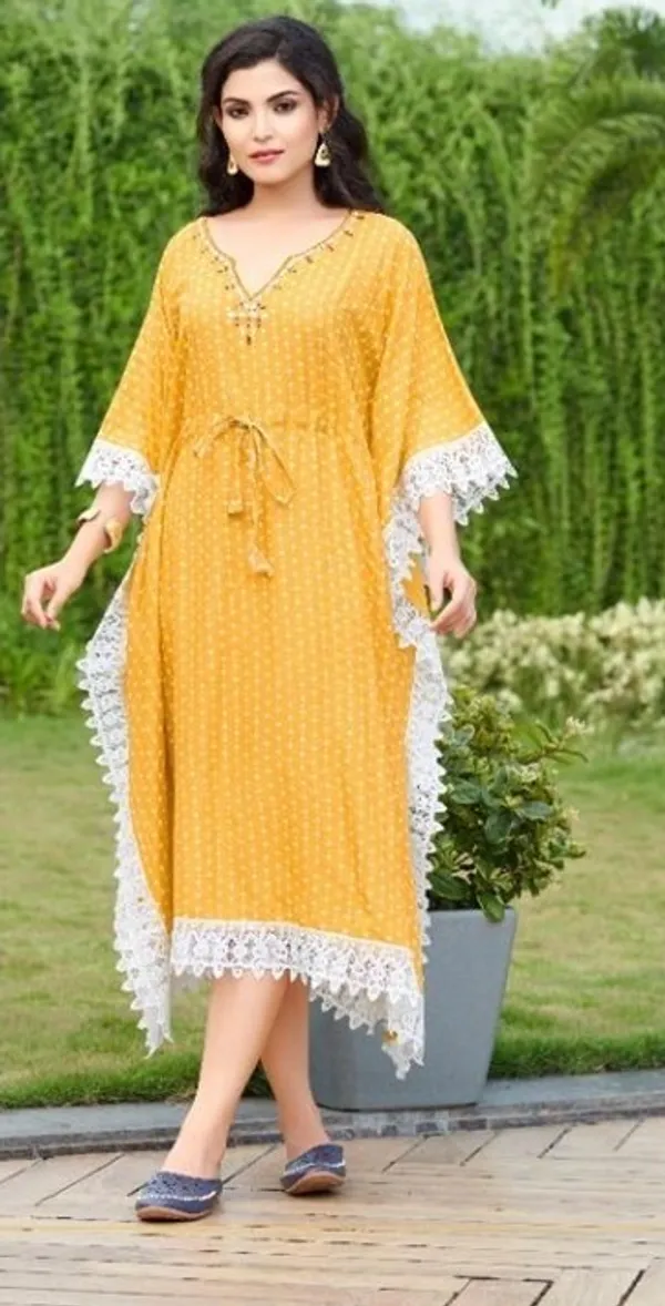 Printed_Cotton_With_Lace_Border_Kaftan_-_Yellow