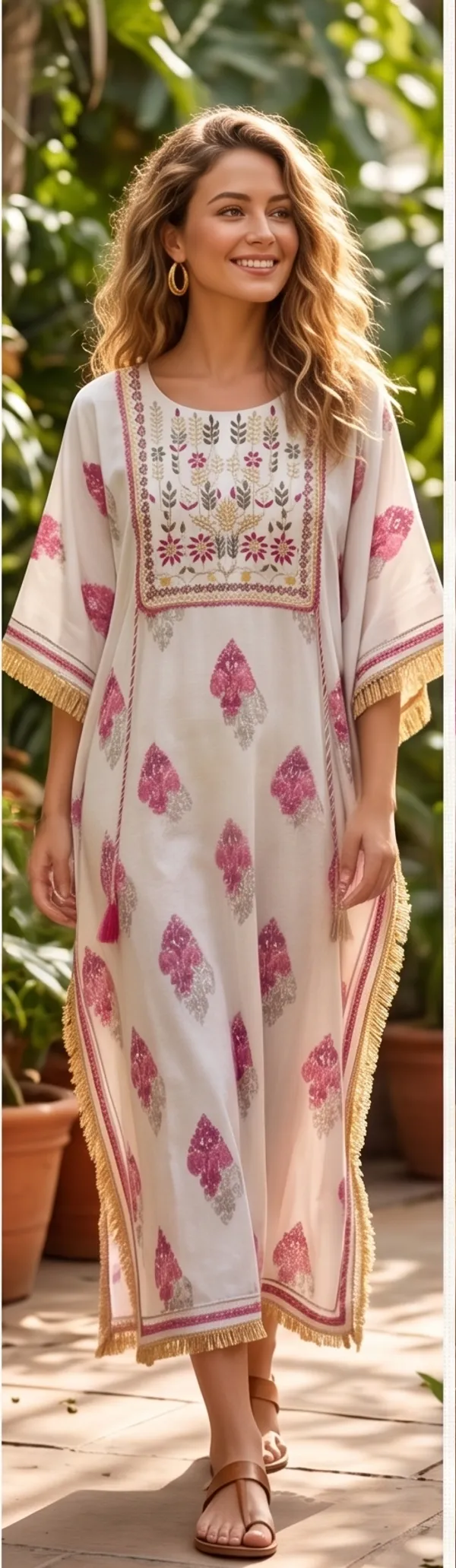 (CNE-26-WKftn-0020)_Printed_With_Gotapatti_Cotton_Kaftan_-_Cream_&_Pink_-