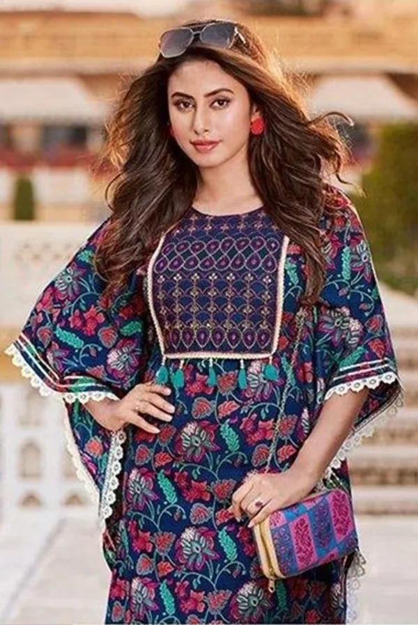 (CNE-26-WKftn-0020)_Printed_With_Gotapatti_Cotton_Kaftan_-_Navy_Blue_-