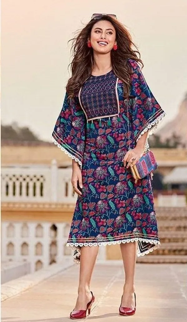 (CNE-26-WKftn-0020)_Printed_With_Gotapatti_Cotton_Kaftan_-_Navy_Blue_-