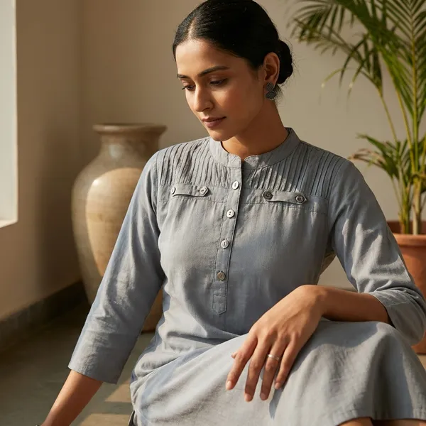 Blue_Denim_Plain_Light_Kurta_For_Women