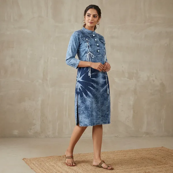 Blue_Denim_Two_Lace_Front_Kurta_For_Women