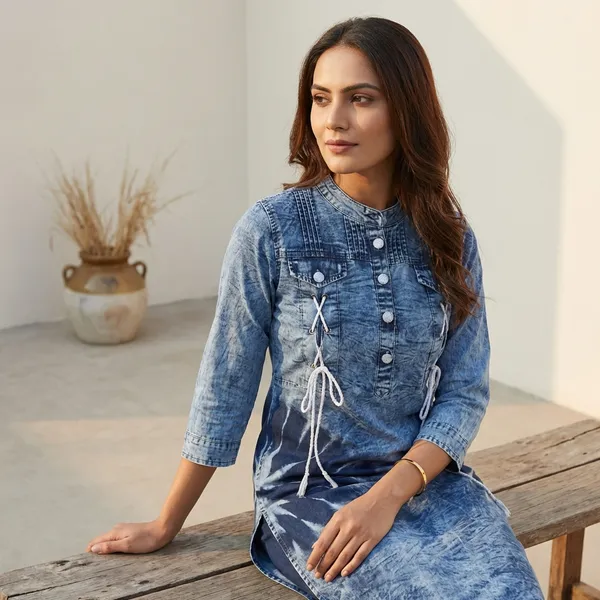 Blue_Denim_Two_Lace_Front_Kurta_For_Women