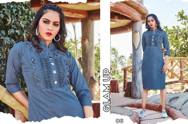 Blue_Denim_Wooden_Beads_Kurta_For_Women
