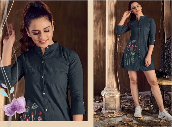 Black_Geogette_Long_Embroidery_Shirt_For_Women