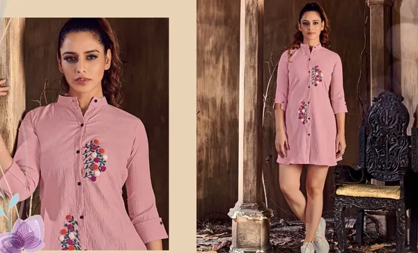 Pink_Geogette_Long_Embroidery_Shirt_For_Women