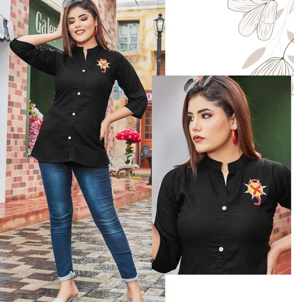 Black_Rayon_Broach_Embroidery_Summer_Shirt_For_Women