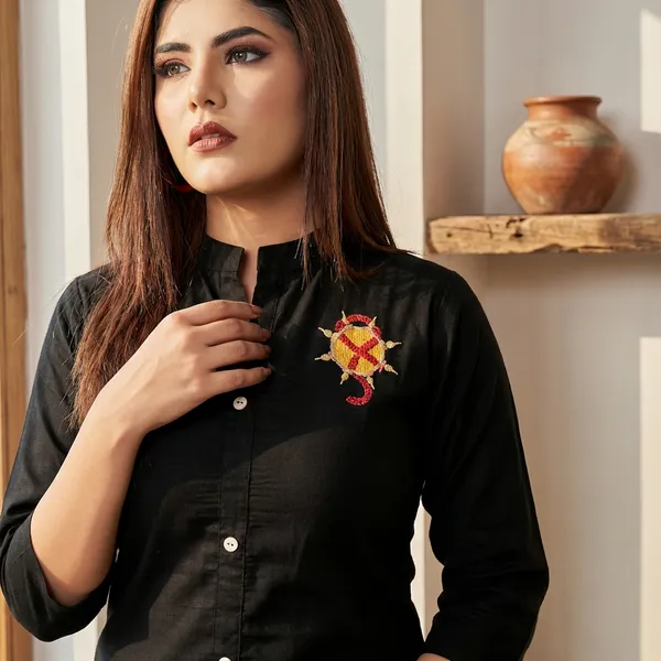 Black_Rayon_Broach_Embroidery_Summer_Shirt_For_Women