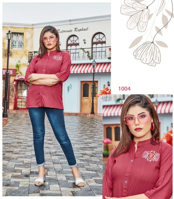 English_Pink_Rayon_Broach_Embroidery_Summer_Shirt_For_Women