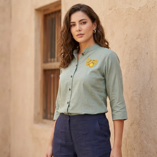 Grey_Rayon_Broach_Embroidery_Shirt_For_Women