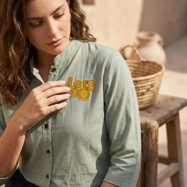Grey_Rayon_Broach_Embroidery_Shirt_For_Women