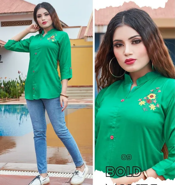 Light_Green_Rayon_Broach_Embroidery__Summer_Wear_Shirt_For_Women