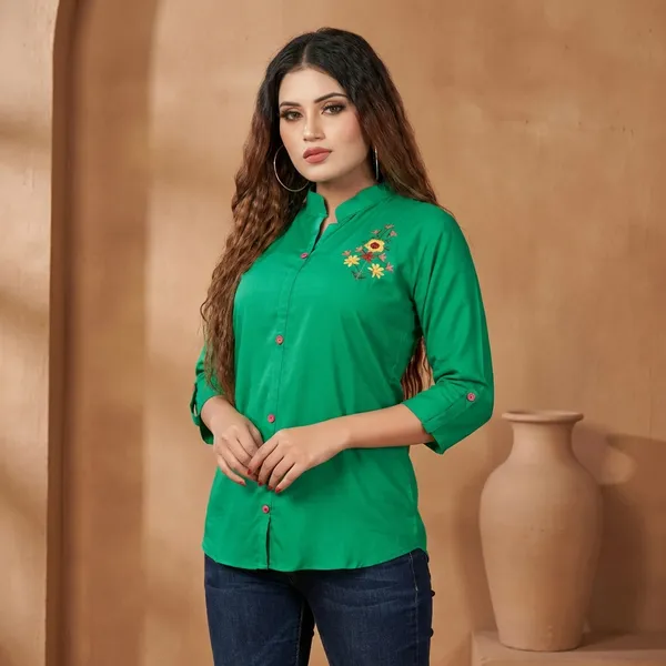Light_Green_Rayon_Broach_Embroidery__Summer_Wear_Shirt_For_Women