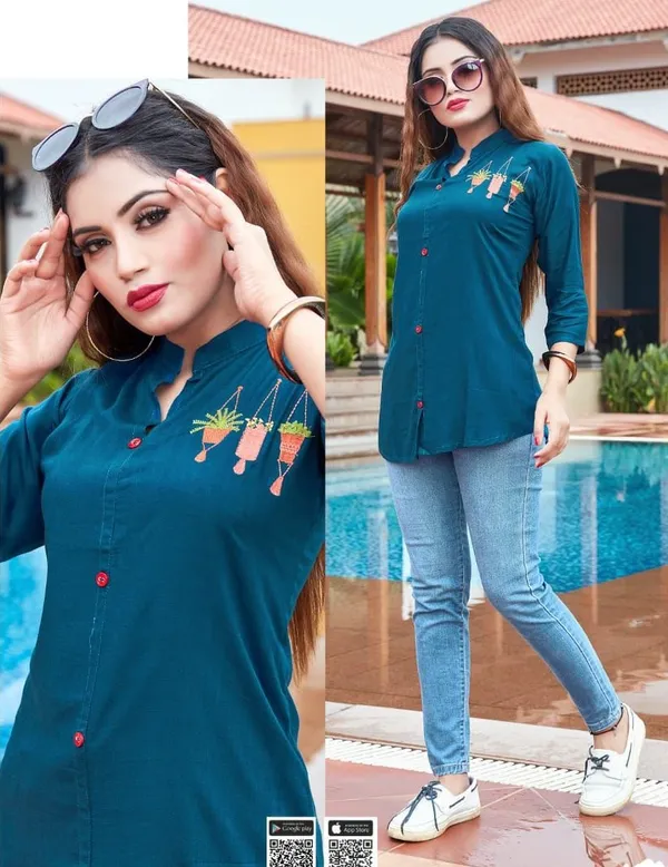 Peacock_Rayon_Broach_Embroidery__Summer_Wear_Shirt_For_Women