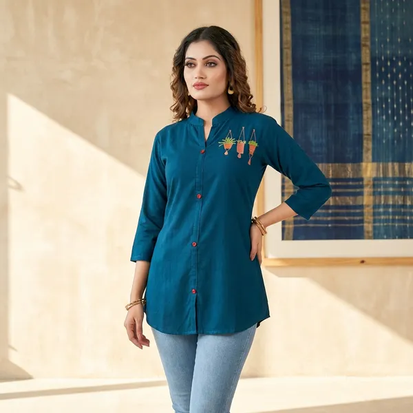 Peacock_Rayon_Broach_Embroidery__Summer_Wear_Shirt_For_Women