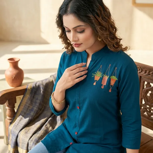Peacock_Rayon_Broach_Embroidery__Summer_Wear_Shirt_For_Women