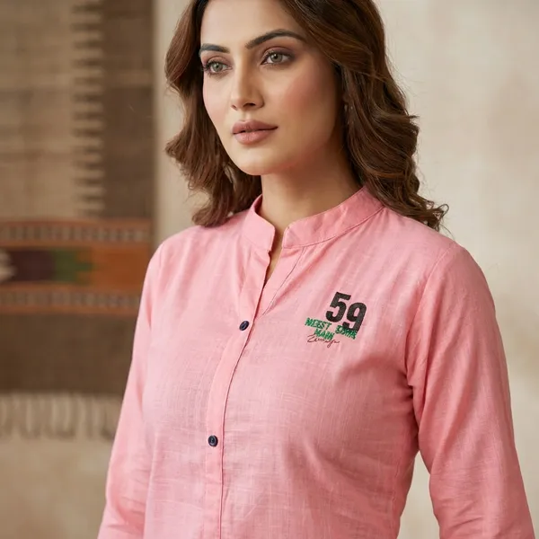 Pink_Rayon_Brooch_Embroidery__Summer_Wear_Shirt_For_Women