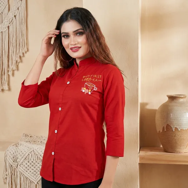 Red_Rayon_Broach_Embroidery__Summer_Wear_Shirt_For_Women