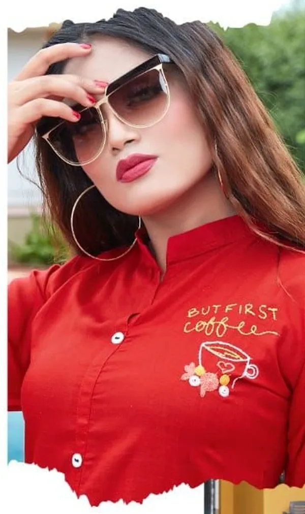 Red_Rayon_Broach_Embroidery__Summer_Wear_Shirt_For_Women
