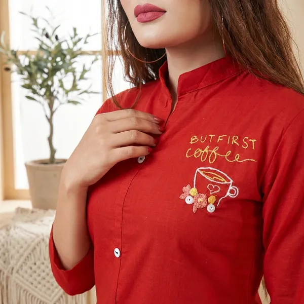 Red_Rayon_Broach_Embroidery__Summer_Wear_Shirt_For_Women