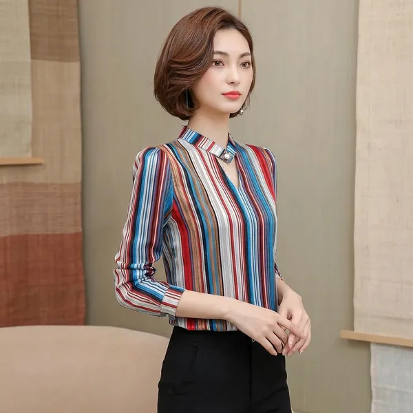Blue_Crepe_Striped_Shirt_For_Women