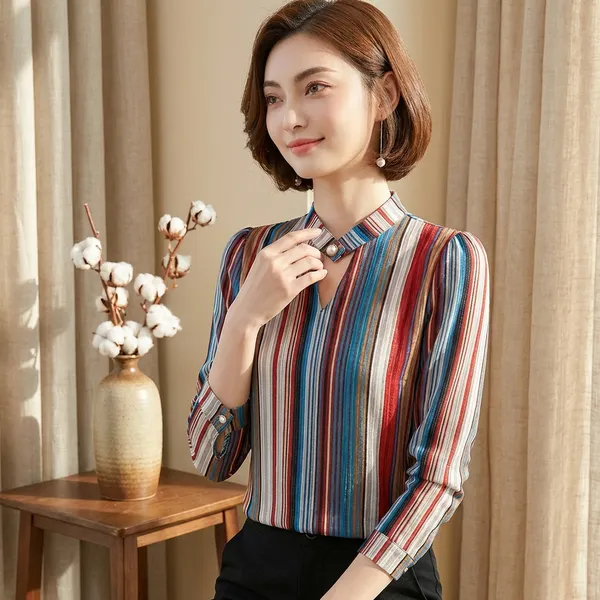 Blue_Crepe_Striped_Shirt_For_Women