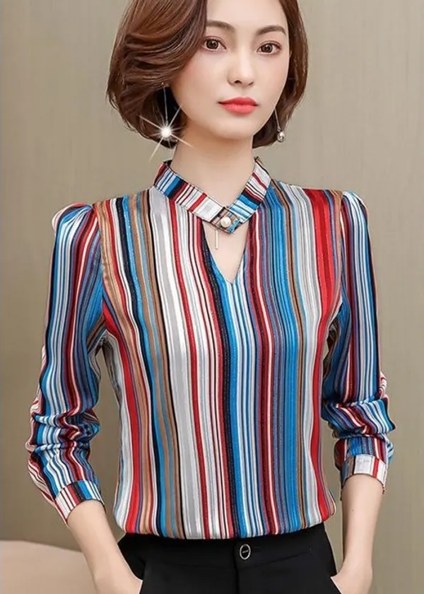 Blue_Crepe_Striped_Shirt_For_Women