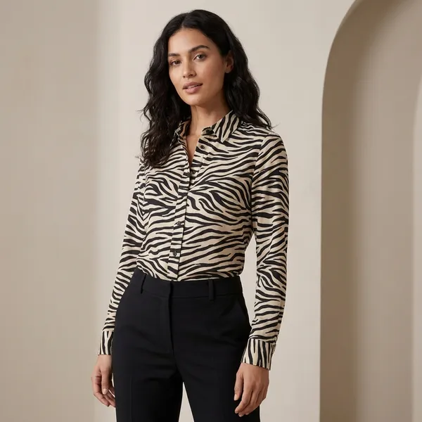 Tiger_Print_Crepe_Striped_Shirt_For_Women