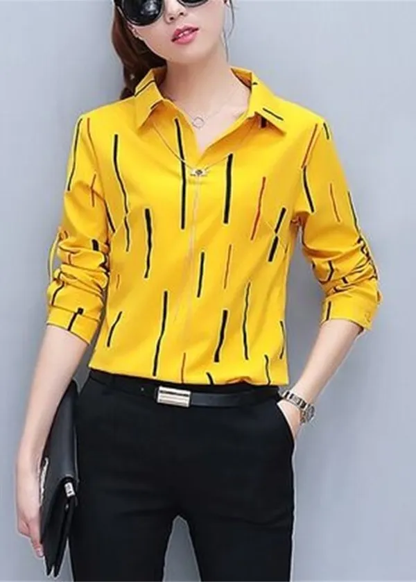 Yellow_Crepe_Striped_Shirt_For_Women