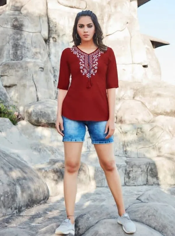 Plain_Yok_Embroidery_Top_-_Red