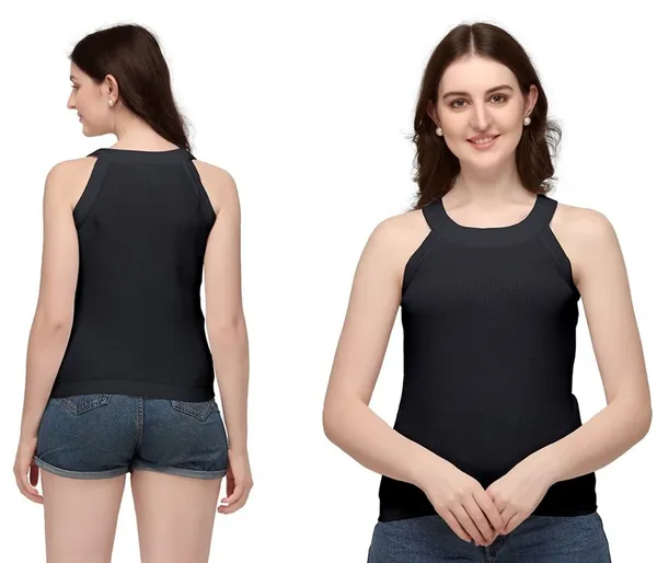 Black_Cotton_Wool_Stretchable_Halter_Neck_Summer_Wear_Top_For_Women