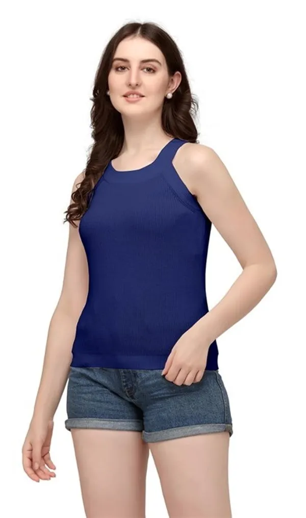 Navy_Blue_Cotton_Wool_Stretchable_Halter_Neck__Summer_Wear_Top_For_Women
