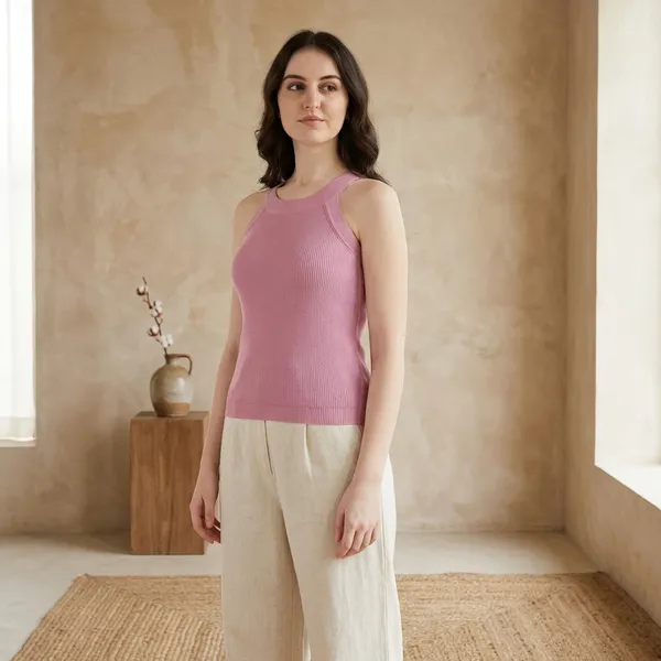 Pink_Cotton_Wool_Stretchable_Halter_Neck_Top_For_Women