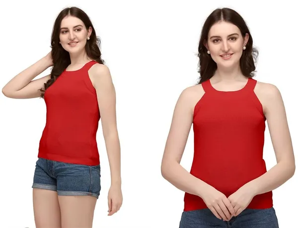 Red_Cotton_Wool_Stretchable_Halter_Neck__Summer_Wear_Top_For_Women