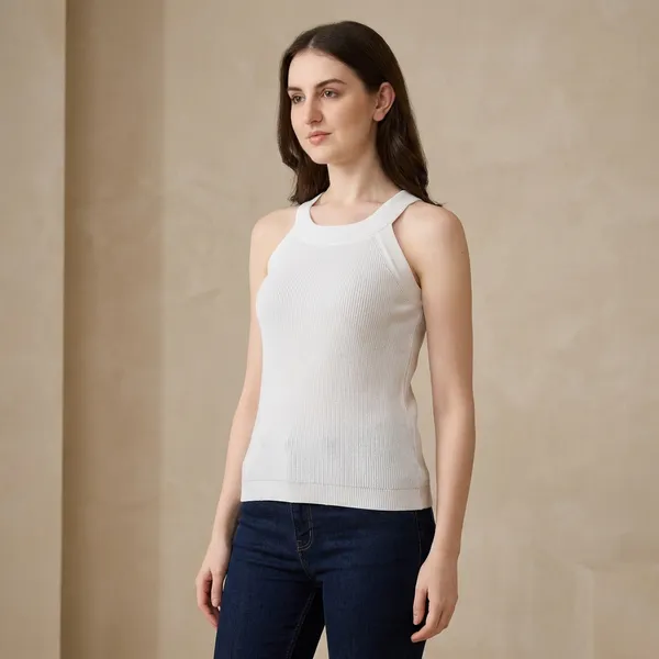White_Cotton_Wool_Stretchable_Halter_Neck__Summer_Wear_Top_For_Women