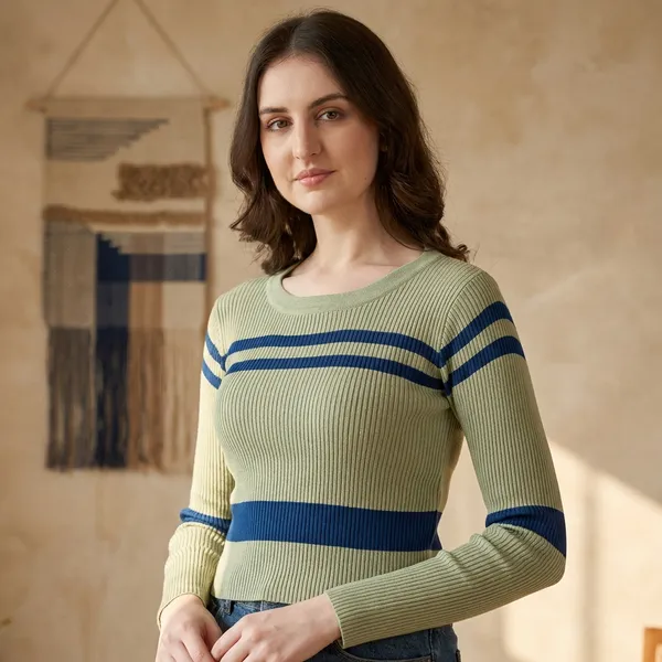 Green_Cotton_Wool_Stretchable_Crop_Top_For_Women