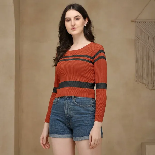 Maroon_Cotton_Wool_Stretchable_Crop_Top_For_Women