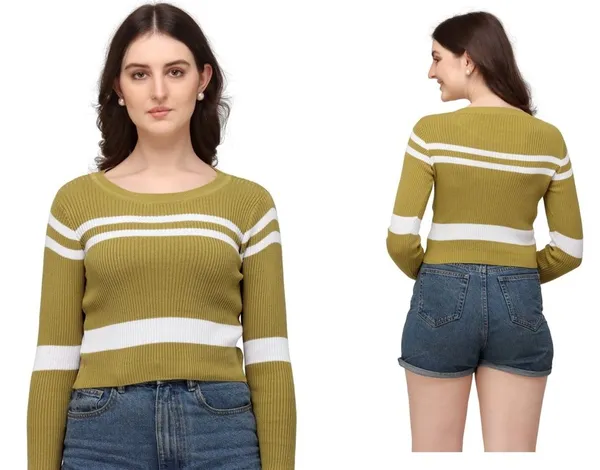 Olive_Cotton_Wool_Stretchable_Crop_Top_For_Women