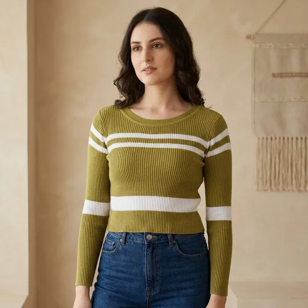 Olive_Cotton_Wool_Stretchable_Crop_Top_For_Women