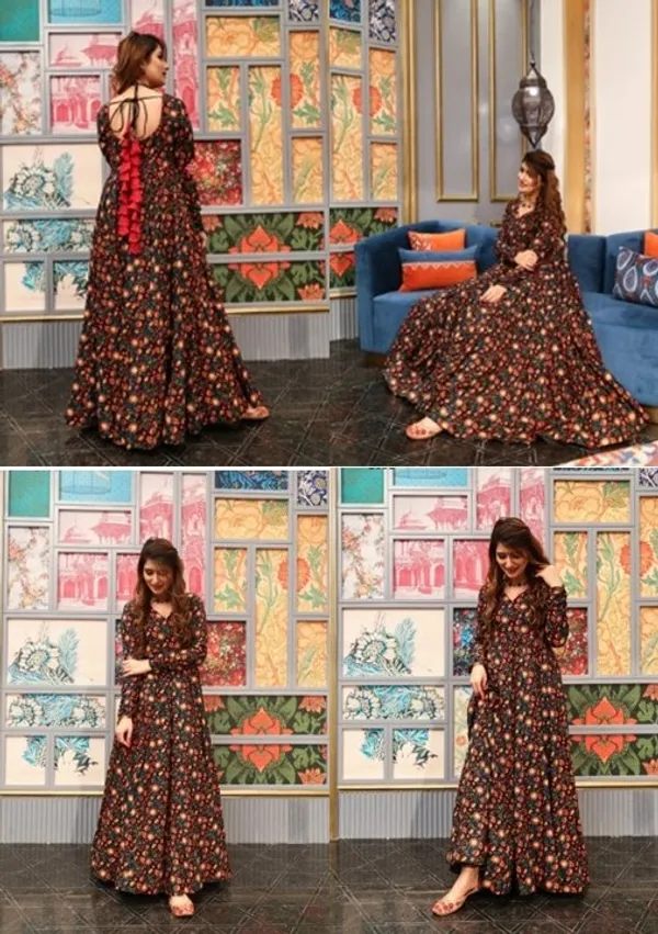 Black_Rayon_And_Cotton_Printed_Gown