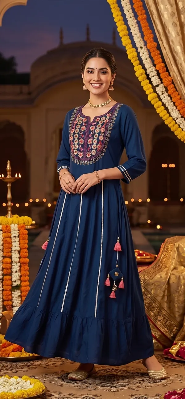 Long_Peacock_Blue_Gotta_Patti_And_Fine_Embroidered_Yok_Design_with_Dangles_At_Waistline
