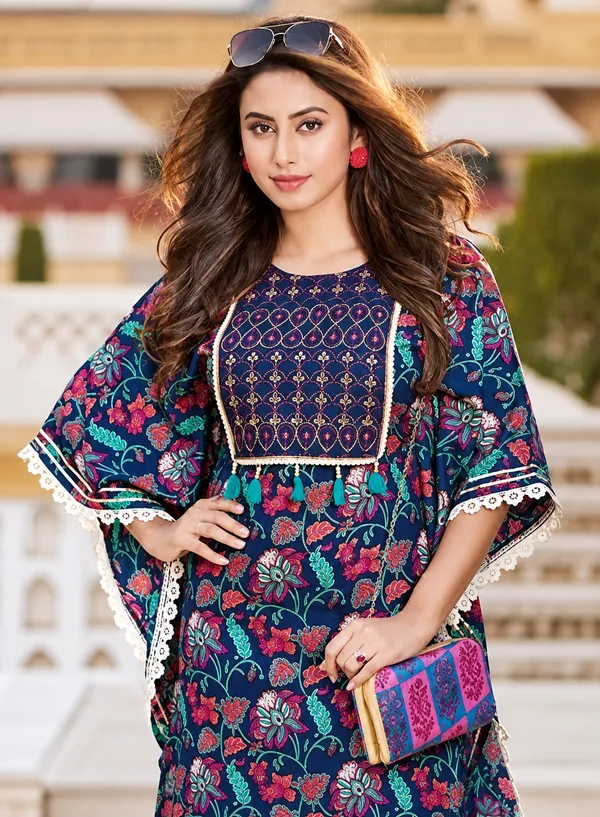 Printed_With_Gotapatti_Cotton_Kaftan_-_Navy_Blue_-